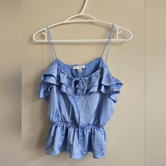 NEW Topshop Satin Blue Ruffle Blouse - Size 4 - Picture 4 of 7